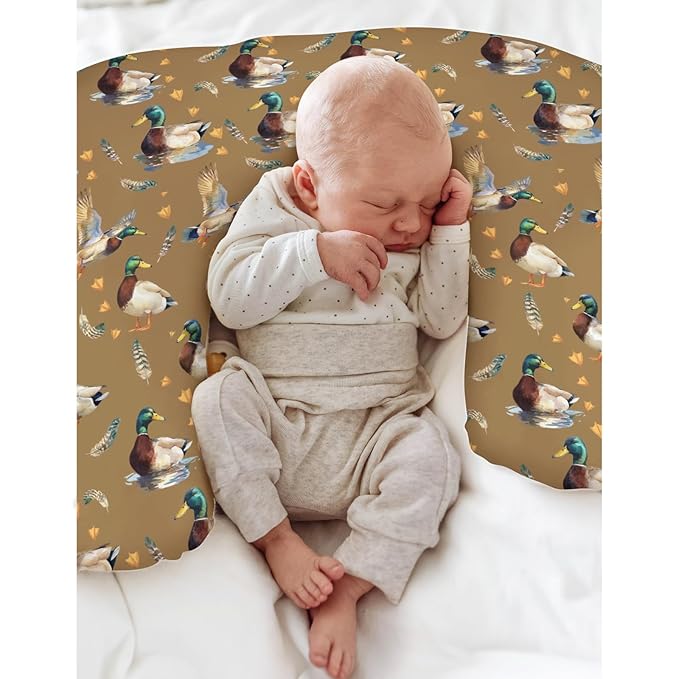 Vintage Mallard Ducks Baby Nursing Pillow Covers for Boy Girl Retro Duck Hunting Nursery Pillowcase for Breastfeeding Pillows Wild Birds Feathers Soft Stretchy Slipcovers for Newborn Infant