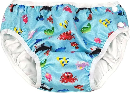 Baby Kids Swim Nappies Cover Diaper Swimming Trunks Middle-Waisted Swimming Training Pants (12-18 Months, Light Blue)