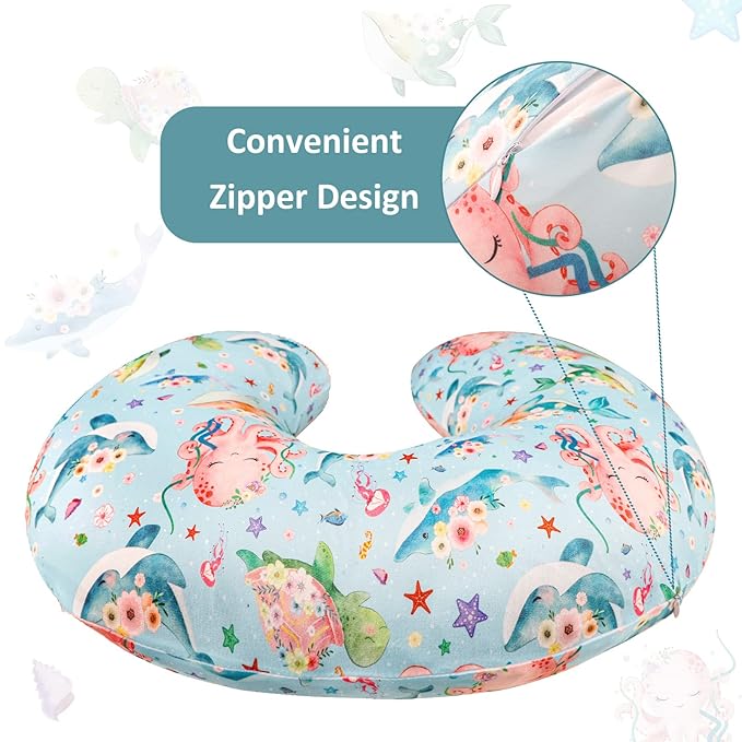 DILIMI Nursing Pillow Cover Stretchy Removable Cover for Breastfeeding Pillows, Ultra Soft Comfortable Slipcover for Baby Girl and Boy, Ocean World