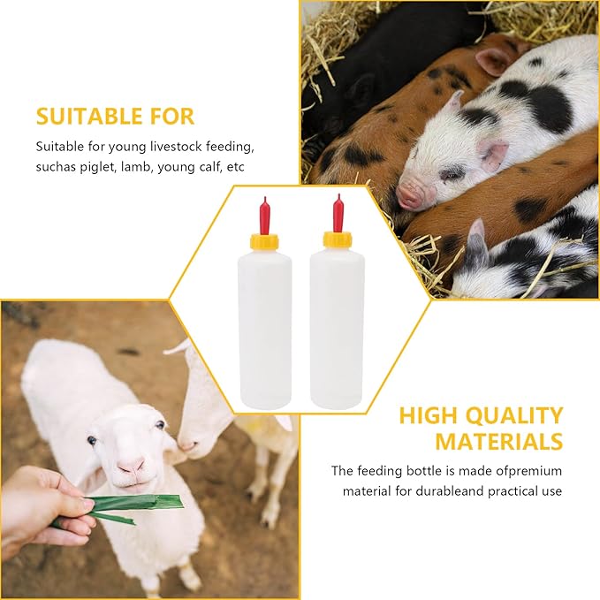 Goat Nipple and Bottles Set, 4PCS Small Animal Milk Drink Nipple and 400 ml Lamb Feeding Bottle Kit for Feeding Sheep Goat Lamb Puppy(4 Bottles& 12 Nipples)