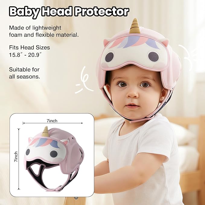 Mambobaby Baby Head Protector Helmet for Crawling and Walking, Breathable Soft Helmet, Ultra-Lightweight & Adjustable, Prevents Bumps Safety Helmet for Infants Toddlers 6-24 Months (Pure Unicorn)