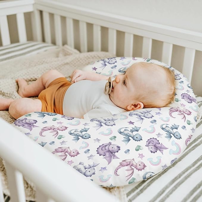 Fairytale Dragon Love Stars Baby Nursing Pillow Covers for Boy Girl Baby Dragons Purple Nursery Feeding Pillowcase for Breastfeeding Pillows Fantasy Animal Soft Stretchy Slipcover for Newborn Infant