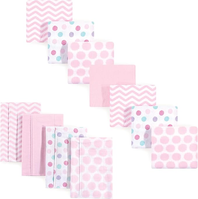 Luvable Friends Unisex Baby Cotton Flannel Burp Cloths and Receiving Blankets, 11-Piece, Pink Chevron, One Size