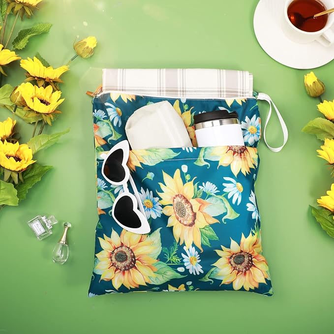 Frienda 4 Pcs Large Waterproof Wet Dry Bag for Baby Swimsuit 20x16 inches Reusable Washable Travel Diaper Bag Sealed with Handle for Travel Beach Gym Clothes and Toiletries Pool(Flower Style)