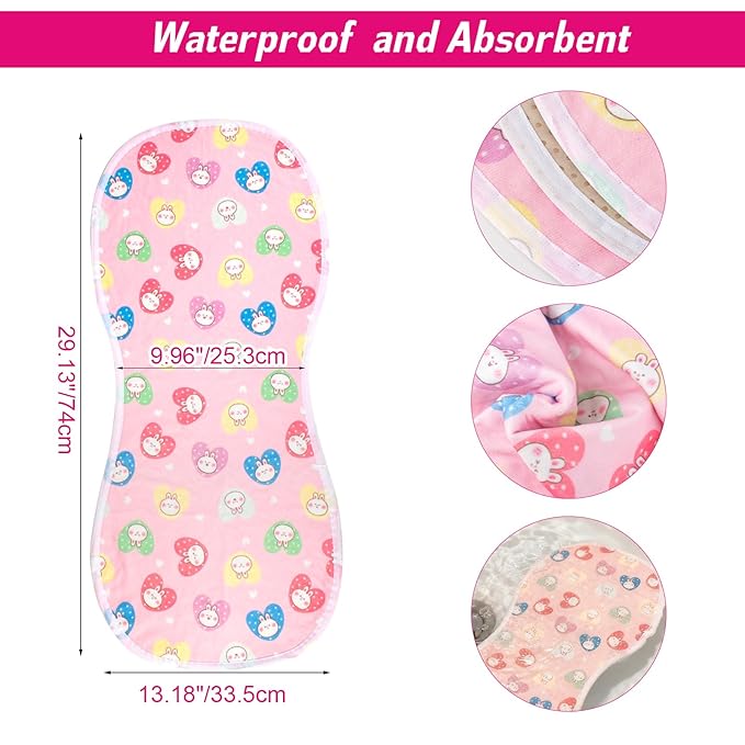 4 Packs Peanut Changing Pad Cover, 4-Layer Thickened Changing Pad Liner Waterproof Absorbent Non-Slip Reusable, Fits in Peanut Shaped Changing Pads (Pink)