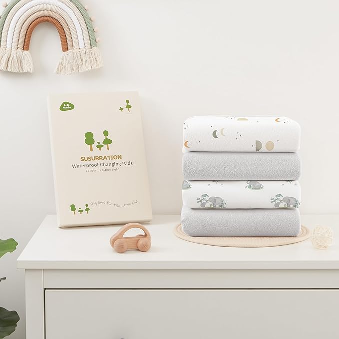 Baby Changing Pad Portable Changing Mat for Babies, 2 Pack Soft and Foldable Baby Changing Mat for Travel or Home, 35 * 29.5 inch Changing Pad for Diaper Bag - Gray&Moon