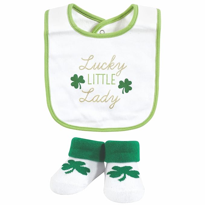Hudson Baby Unisex Baby Cotton Bib and Sock Set, Lucky Lady, One Size