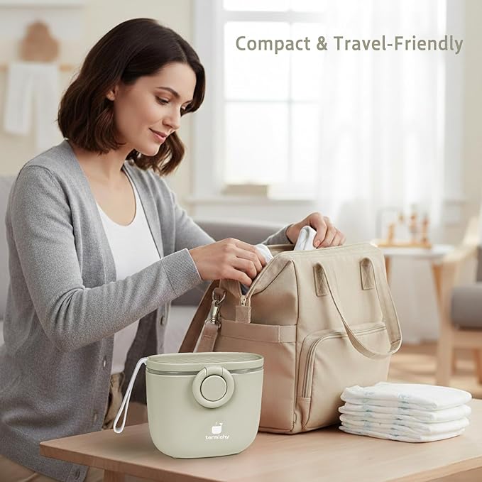 Termichy Baby Formula Dispenser, Portable Milk Powder Dispenser Container with Carry Handle and Scoop for Travel Outdoor Activities with Baby Infant, 8.8OZ, 0.55LB, 250g, 500ml(Full Khaki)