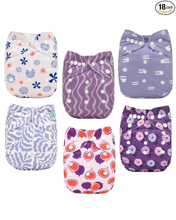 ALVABABY Baby Cloth Diaper 6 Pack with 12 Inserts One Size Cloth Diaper Covers Adjustable Washable Reusable for Baby Girls and Boys 6DM126