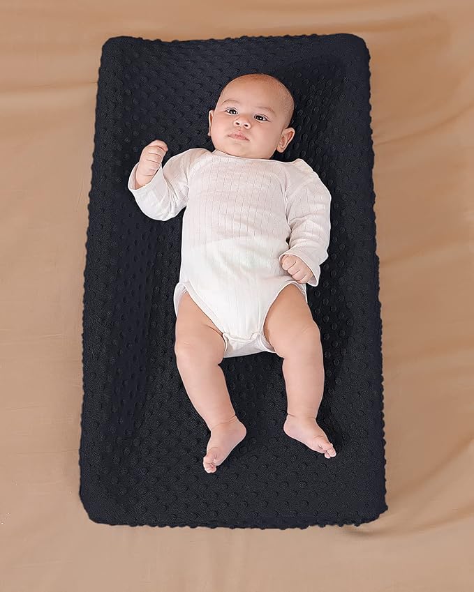 Solid Changing Table Pad Cover Cradle Sheet, Fits 32"/34''x16 Contoured Diaper Changing Pad, Ultra Soft Cozy Dots Plush Changing Table Covers, Breathable Wipeable Removable (Black)