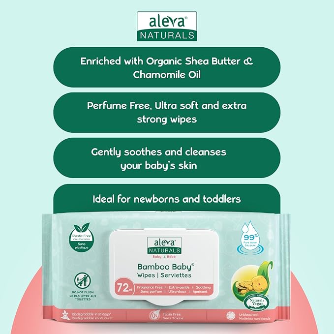 Aleva Naturals Bamboo Baby Wipes, Sensitive, 6 Count, 14.1 Ounce