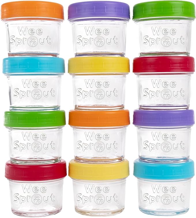 WeeSprout Baby Meal Prep Bundle - Glass Baby Food Storage Jars Containers with Plastic Lids & Silicone Freezer Tray - Microwave, Freezer & Dishwasher Safe - for Baby Food & Breast Milk