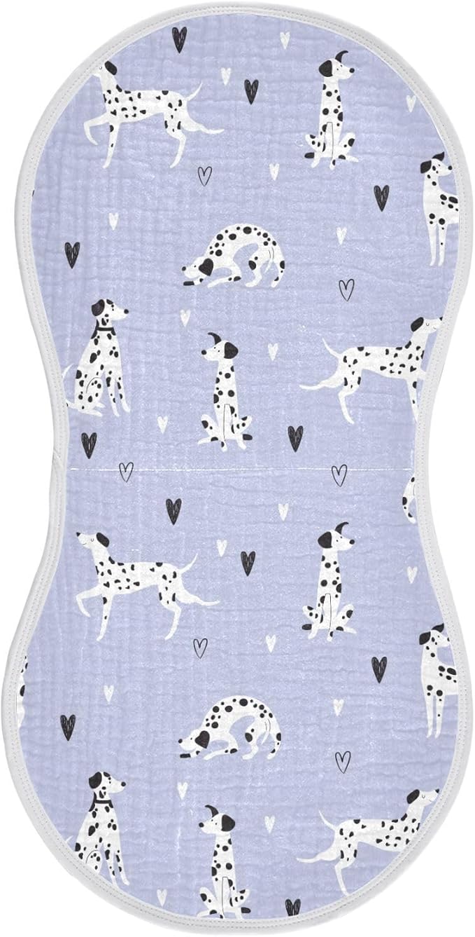 Muslin Burp Cloths for Baby Boys and Girls - 1-Pack Ultra Absorbent Cartoon Dalmatian Dogs Muslin Washcloths, Newborn Towel, Milk Spit Up Rags, Burp Cloth Bib for Unisex, 22 x 11 Inch