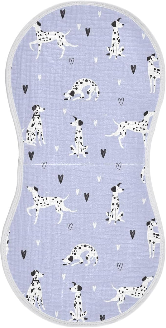 Muslin Burp Cloths for Baby Boys and Girls - 1-Pack Ultra Absorbent Cartoon Dalmatian Dogs Muslin Washcloths, Newborn Towel, Milk Spit Up Rags, Burp Cloth Bib for Unisex, 22 x 11 Inch