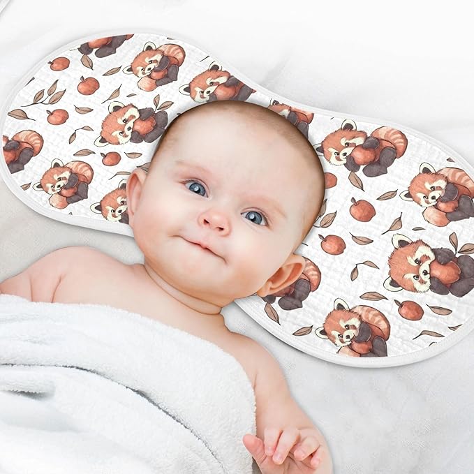 vvfelixl Baby Burp Cloths Cartoon Cute Red Panda Eat Fruit Baby Newborn Cotton Burping Cloths Set Babys Washcloths 4 Pack