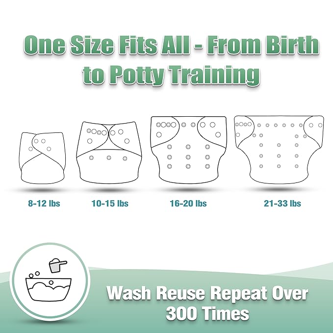 Wegreeco Cloth Diapers 6 Pack with Inserts & Wet Bag, Washable Reusable Diapers for Babies, One Size Adjustable (Monster Style)
