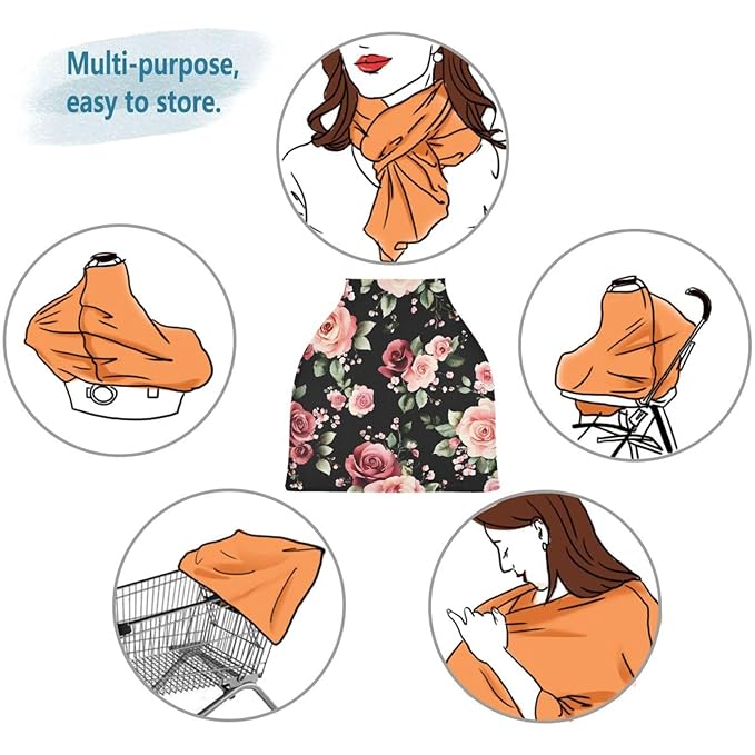 Nursing Cover Watercolor Flower Breastfeeding Soft Carseat Canopy Multi Use for Baby Car Seat Covers Canopy Shopping Cart Cover Scarf Light Blanket Stroller Cover