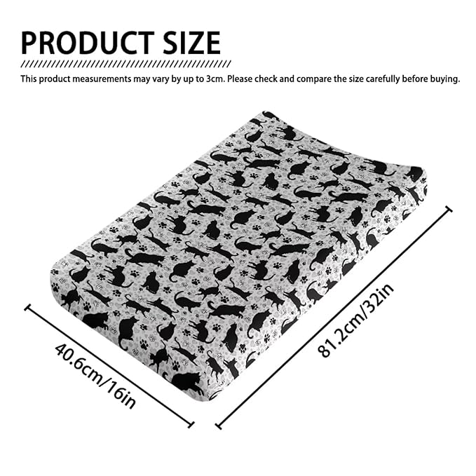 Black Cat Diaper Change Table Covers Cute Changing Pad Cover for Baby Replacement Soft Baby Nursery Diaper Changing Pad Sheets Gift for Holiday