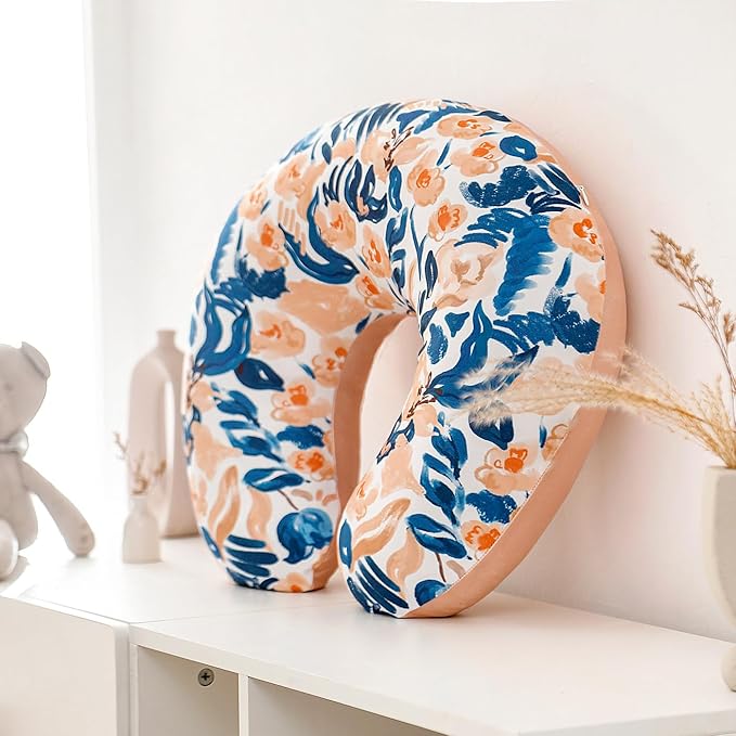 GRSSDER Reversible Nursing Pillow Cover, Ultra Soft Stretchy Minky Removable Nursing Covers Fitted for Breastfeeding Pillows Snug and Safe, Blush Flora