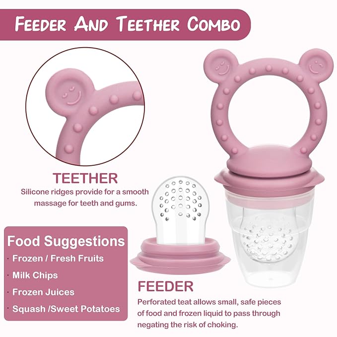 Baby Breastmilk Popsicle Molds & Baby Fruit Feeder (2 Pack), Infant Food Freezer Tray Storage Containers, Silicone Teething Pacifier Feeder and Teether for Babies - Blush