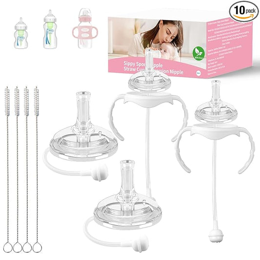 Straw Cup Conversion Kit for Dr. Brown's Wide-Neck Baby Bottles, Weighted Sippy Cup Transition Kit with Handles for Kids, [Variable Flow] [Spill-Proof] [BPA-Free], 6m+