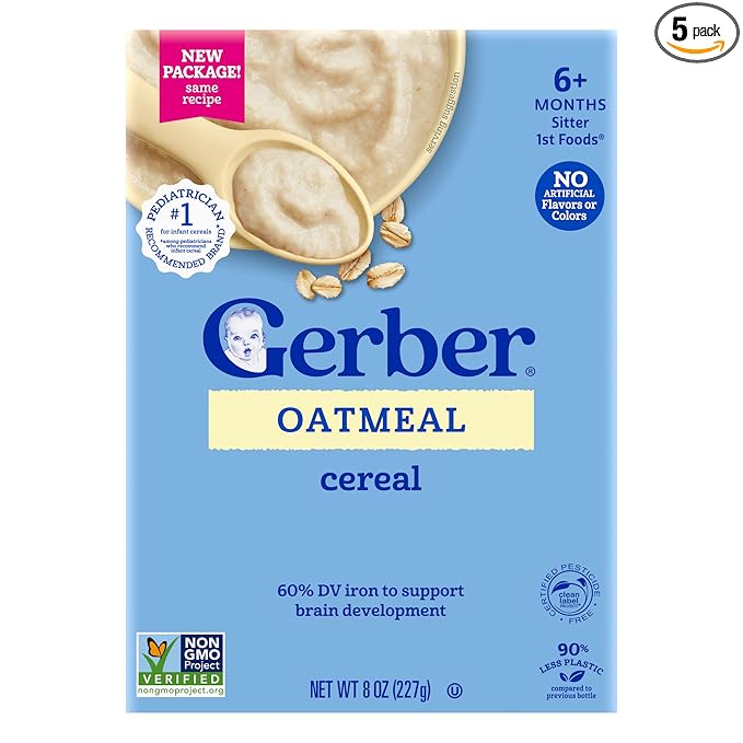 GERBER CEREAL FOR BABY GRAIN AND GROW 1st Foods Non GMO Oatmeal 5x8oz