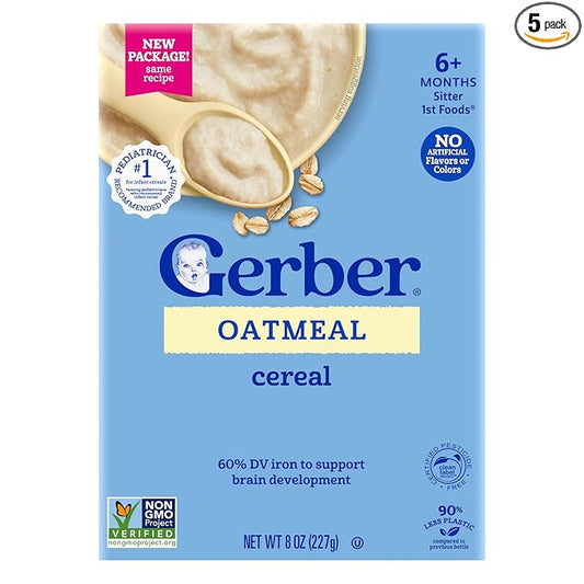 GERBER CEREAL FOR BABY GRAIN AND GROW 1st Foods Non GMO Oatmeal 5x8oz