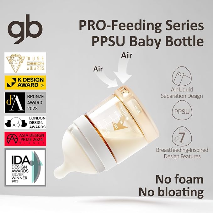 gb Feeding Series 2nd Stage Baby Bottle 8oz 240ml PPSU BPA-Free, Anti-Colic, Soft Silicone, Ergonomic Handle, Easy to Clean, Ideal for Newborn Essentials & Breastfeeding, 3-6 Months