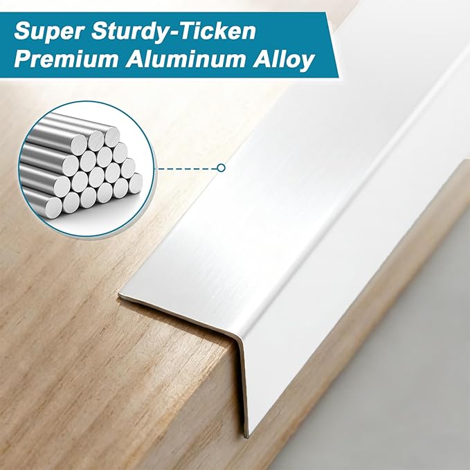 Raytano 4Pcs 45" L ×1" W Self Adhesive Metal Corner Protectors, Modern Aluminum Wall Corner Guards for Wall Door Furniture Cabinet Baseboard Frame Protection and Decoration (Size:45" x 1",White)