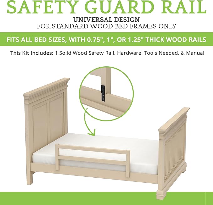Safety Guard Rail for Baby, Kids, and Children - Solid Wood Safety Bed Rail for Toddlers - Easy Installation - Premium Protection for Bunk, Twin, Full, Queen and King Size Beds - (Heritage Fog)