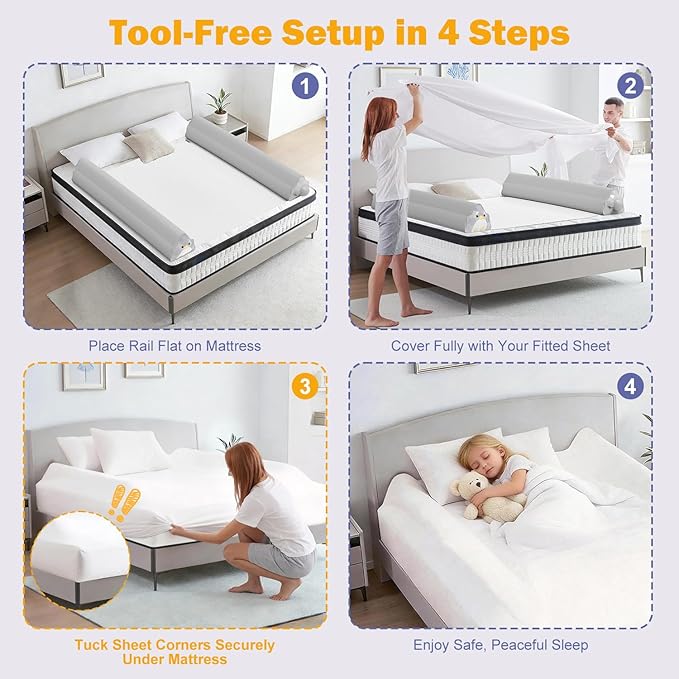 Single Inflatable Bed Rail: with Built-in Pump, 2026 Portable Travel Bed Bumper for Hotel, Visiting & Home, Soft Foldable Safety Guard