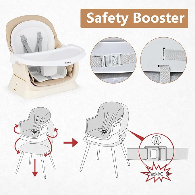 INFANS 8 in 1 Baby High Chair, Convertible Highchair for Babies and Toddlers, Infant Dining Booster Seat, Building Block Table, Kids Stool Table Chair Set with Removable Tray