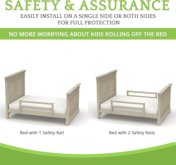 CC KITS Safety Guard Rail for Baby, Kids, and Children - Solid Wood Safety Bed Rail for Toddlers - Easy Installation - Premium Protection for Bunk, Twin, Full, Queen and King Size Beds - (Ash Grey)