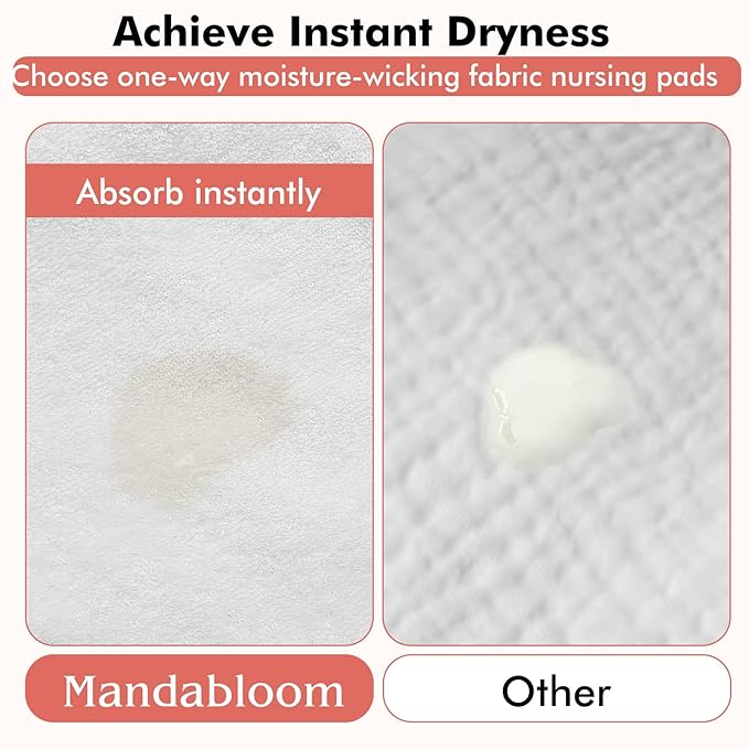 Reusable Breast Pads, Organic Nursing Pads, 4-layer Washable Nursing Pads, Invisible, Fast Absorption, 6 Pack + Wash Bag