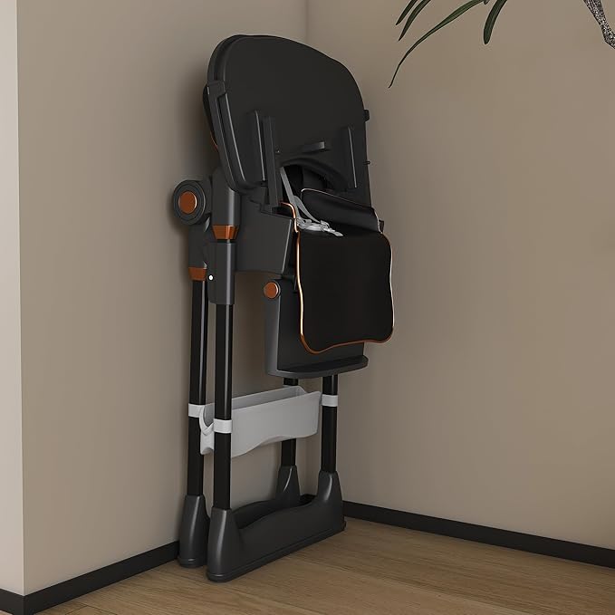 Black Convertible Height Toddler High Chair with Lockable Wheels, Portable Foldable Baby Feeding Seat with Tray, Adjustable Highchair Easy Clean for Babies and Toddlers Ages 0-6 Years