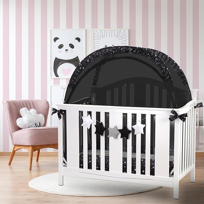 Crib Tent Crib Net, Pop-up Baby Tent Breathable Mesh Toddler Bed Canopy Covers with Self-Locking Zippers, Prevent Babies Climbing Out, Falling and Mosquito Bites