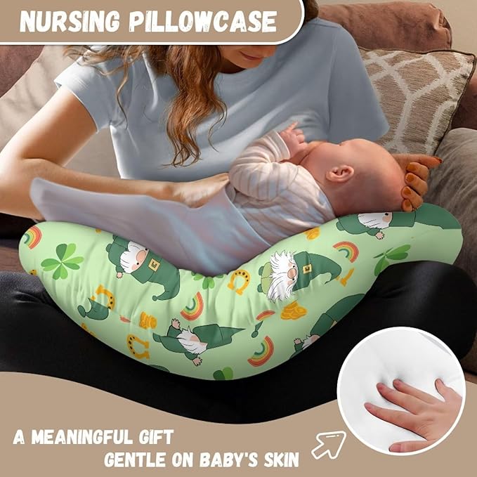 Green Irish Lucky Clover Baby Nursing Pillow Covers for Women St. Patrick's Day Breastfeeding Pillowcase Music Notes Pillowcase for Newborn Infant Bottle Breast Feeding Pillow