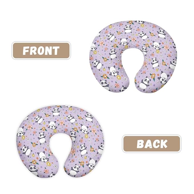 Cute Panda Flower Print Nursing Pillow Cover for Baby Girls Boys U Shaped Nursing Pillow Case Soft Nursing Covers for Breastfeeding Pillows Fits On Standard Infant Nursing Pillows