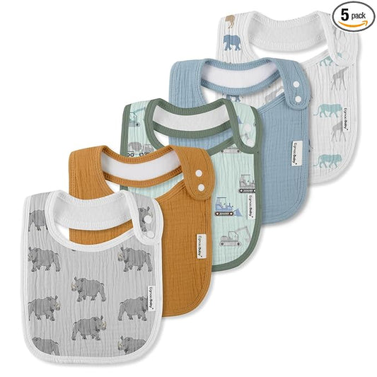Muslin Bibs for Baby Boys Girls,Organic Muslin Baby Bib for Drooling and Teething,Soft Bandana Drool Bibs 5 Pack