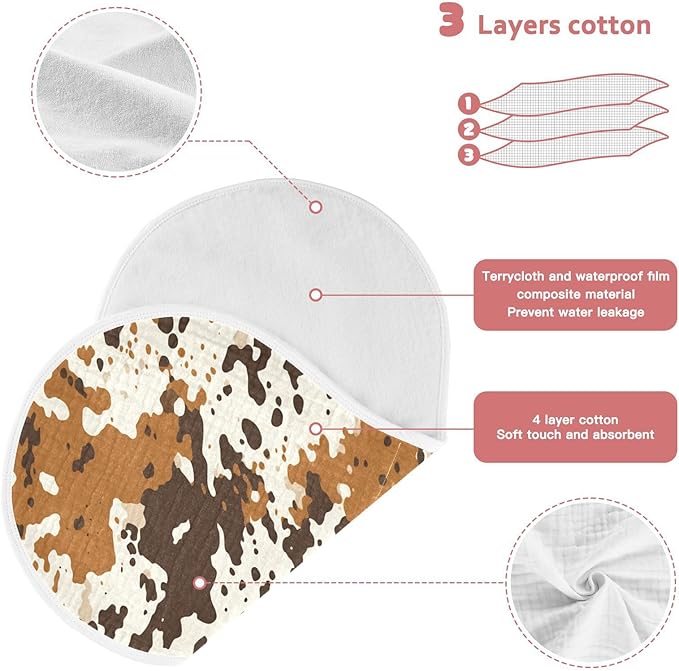 2Pcs Cow Print Burp Cloth,Unisex Large Absorbent Soft Cotton Muslin Burping Cloths for Newborn Boys Girls,11x22in,A110300