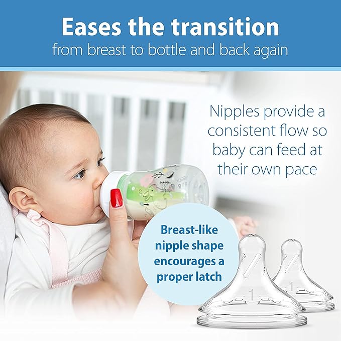 Dr. Brown's Anti-Colic Options + Wide-Neck Baby Bottle Designer Edition, Woodland Decos, 5 oz/150 mL, Level 1 Nipple, 2-Pack, 0m+ with 6-Pack Level 2 Nipples