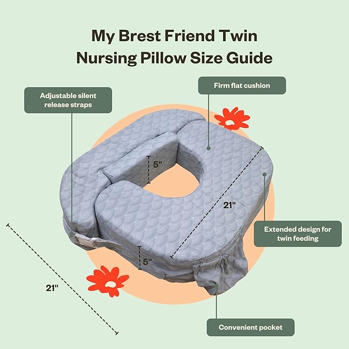My Brest Friend Twin Nursing Pillow - Enhanced Comfort with Slipcover - Ergonomic Breastfeeding Pillow for Ultimate Support - Adjustable Nursing Pillow with Handy Side Pocket, Horizon