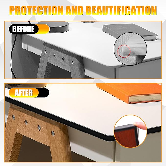 U-Shape Flexible Edge Protector Banding, 0.6" x 20ft Self Adhesive Veneer Edging Trim for Desk, Cabinet, Table, Shelves - Furniture Restoration, Decorative TPE Edge Strip (Black)