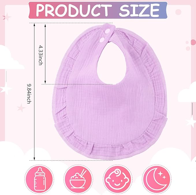 Kenning 18 Pcs Muslin Drool Baby Bibs Ruffle Absorbent Bib with Snap Button Boy Girl for Drooling Teething Infant Newborn