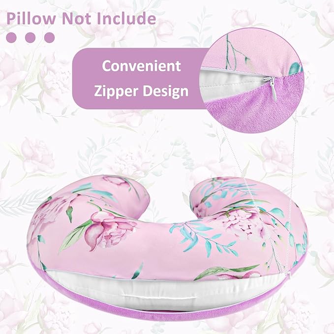 DILIMI Nursing Pillow Cover, Soft Stretchy Nursing Cover for Breastfeeding Pillow, 1 Pack Reversible Removable Slipover for Baby Boy and Girls, Purple Floral