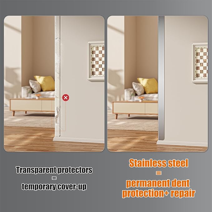 0.5x0.5x48 Inches 304 Stainless Steel Wall Corner Guards (10-Pack) Heavy Duty Rounded Corner Protector, Smooth Folded Edge Design for Wall Protection（No Adhesive）