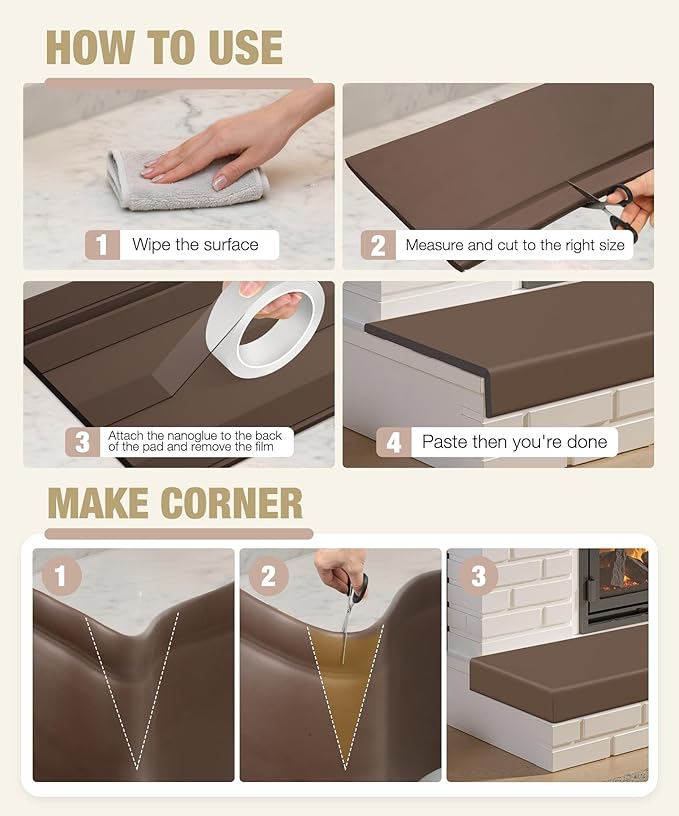 Fireplace Baby Proofing, 80'' Soft Seat Hearth Cushion for Baby Proof, Memory Foam Brick Fire Place Bumper Protector Pad for Babies Child Children Toddlers (Brown)