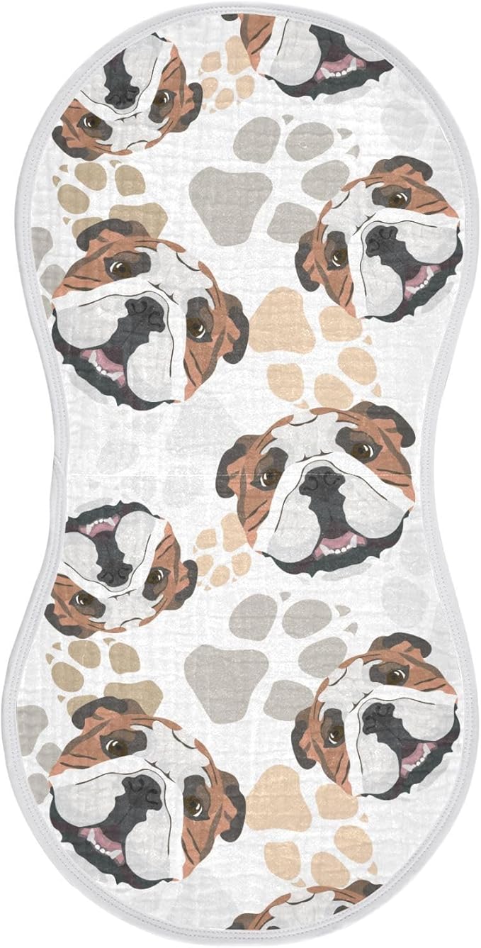 Muslin Burp Cloths for Baby Boys and Girls - 1-Pack Ultra Absorbent English Bulldog Muslin Washcloths, Newborn Towel, Milk Spit Up Rags, Burp Cloth Bib for Unisex, 22 x 11 Inch