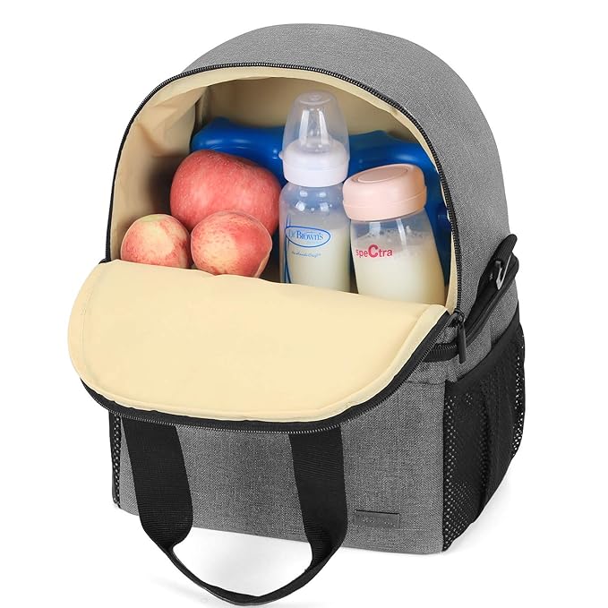 Teamoy Breast Pump Bag Tote with Cooler Compartment for Breast Pump, Cooler Bag, Breast Milk Bottles and More, Double Layer Pumping Bag for Working Moms, Gray