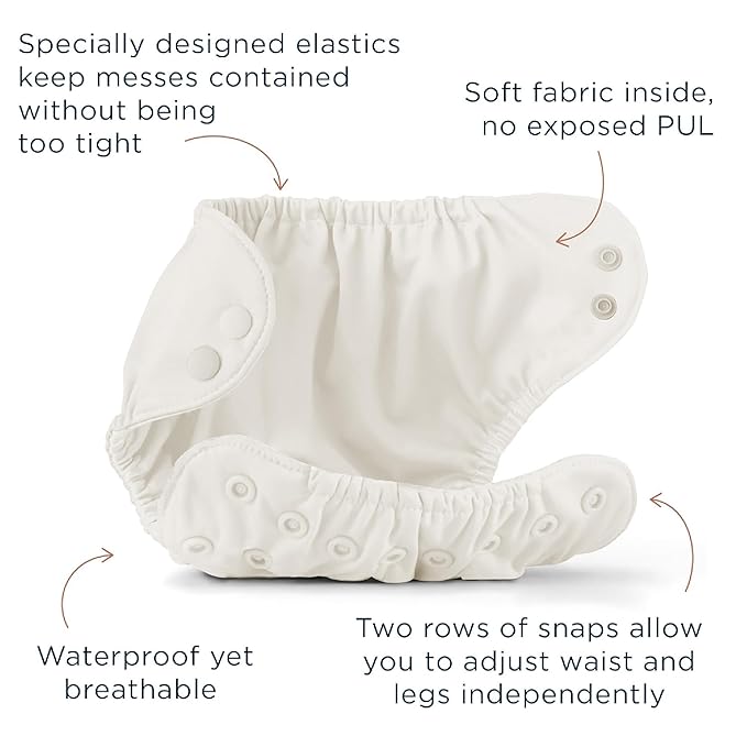 Esembly Cloth Diaper Bundle Set - 3 Organic Cotton Absorbent Inners and 1 Waterproof Outer Diaper Cover - Reusable, Washable, Snap Closure Cloth Diapers - Size 2 (18-35lbs), Parchment